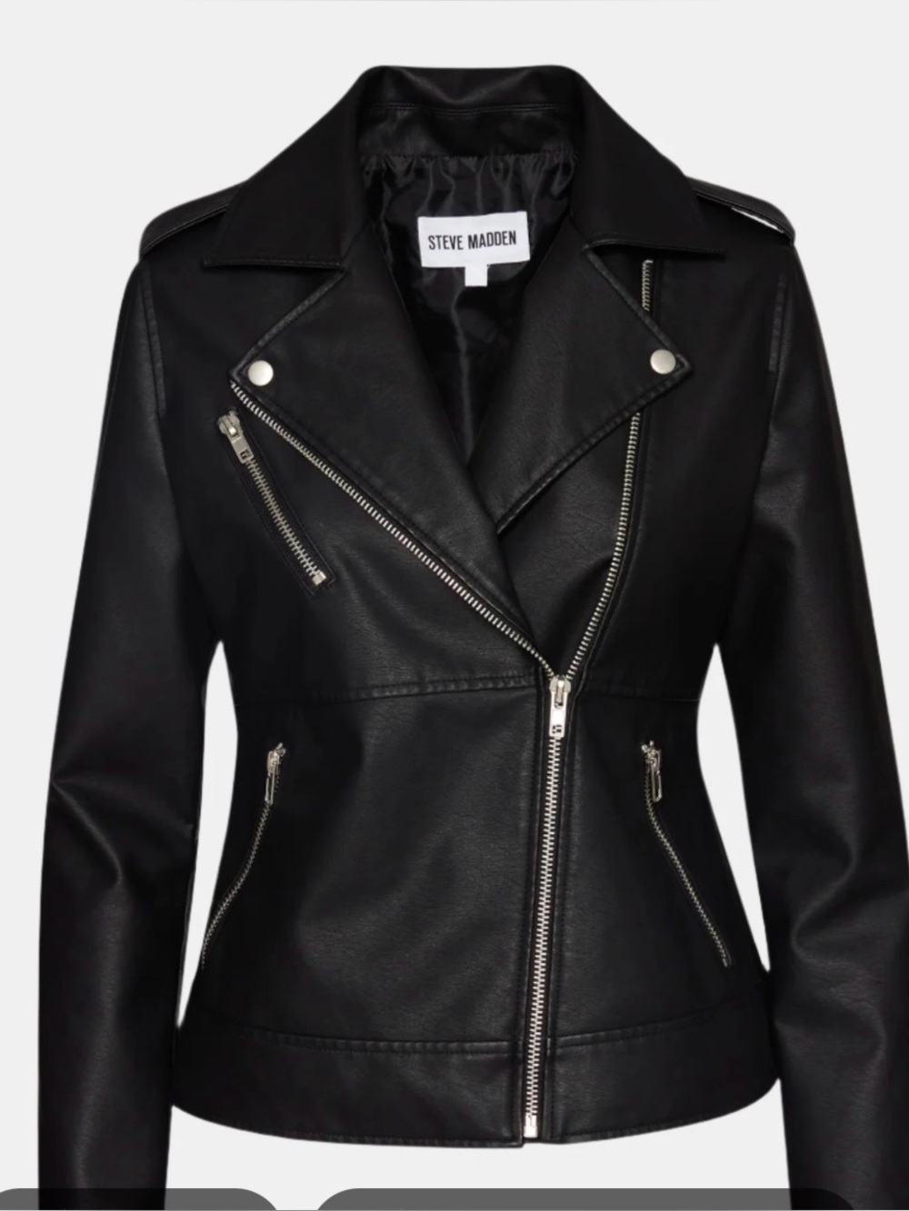 NWOT Steve Madden Black Faux Leather Asymmetrical Moto Jacket Large